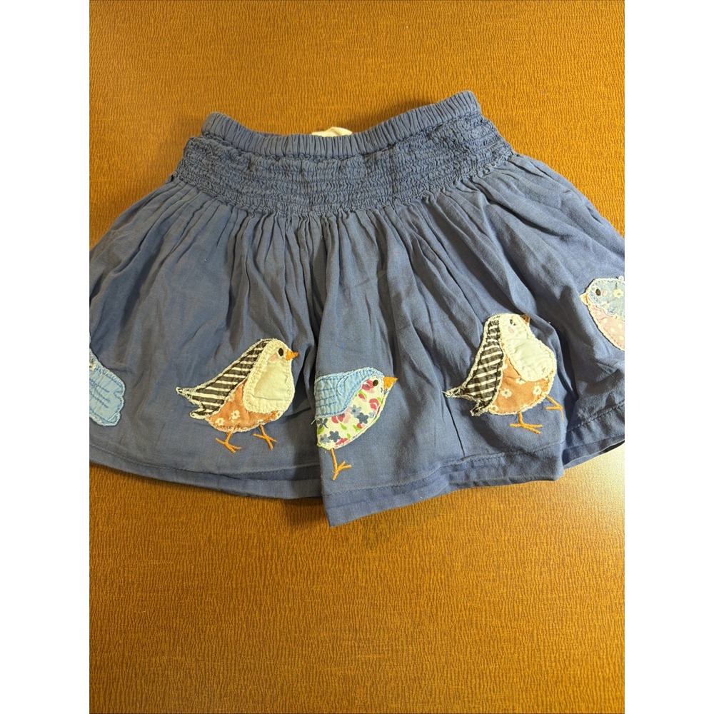 Mini Boden Applique Skirt Birds Blue 1.5-2 yrs Twirl Cotton Patchwork Lined